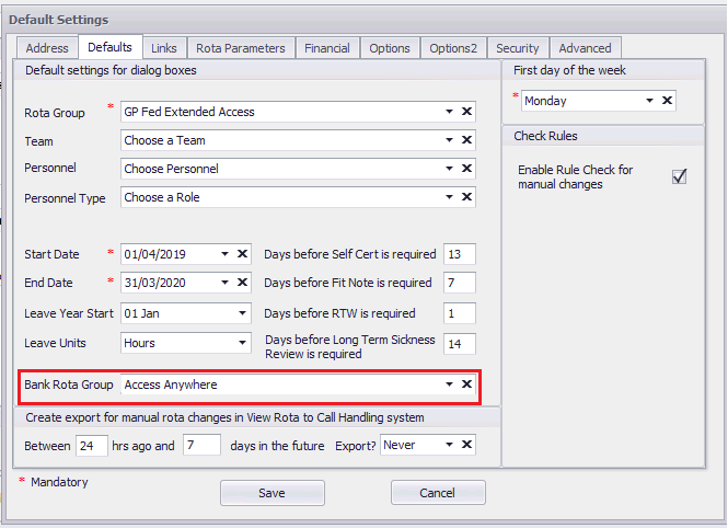 Flagging Rota Settings As Bank