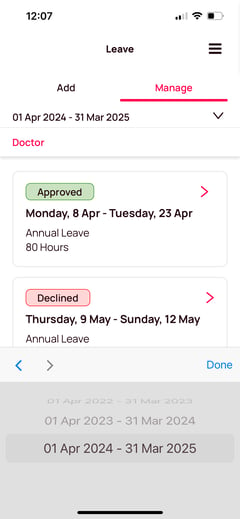 Manage leave date picker