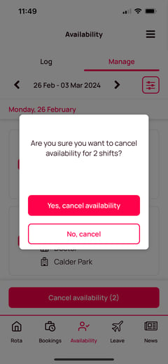 cancel availability confirm