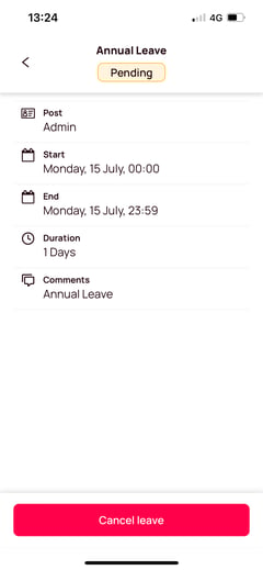 cancel pending leave button