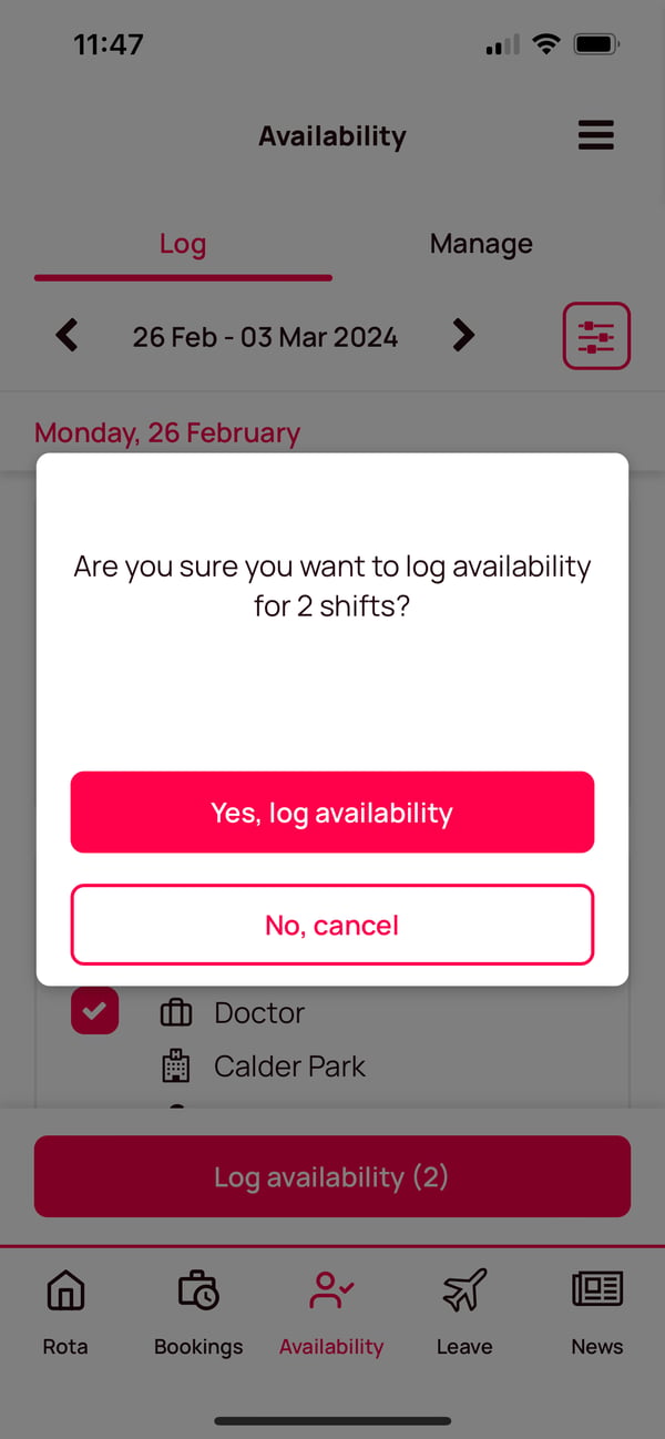 Logging and Managing Availability on the Staff Hub App