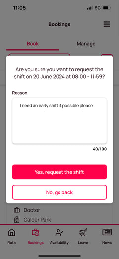 confirm request shift