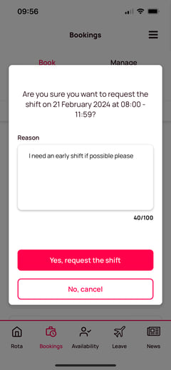 confirm shift booking
