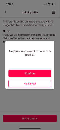 confirm unlink profile