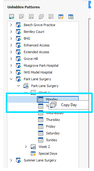 Copying in Shift Pattern Manager