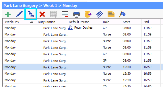 Copying in Shift Pattern Manager