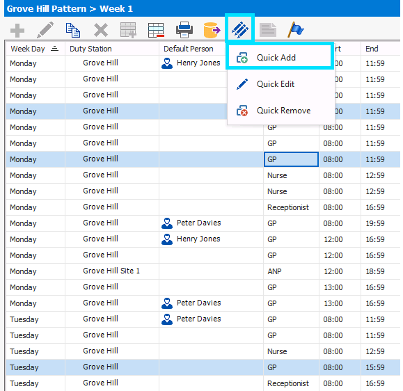 Quick Add, Edit and Remove - Shift Pattern Manager