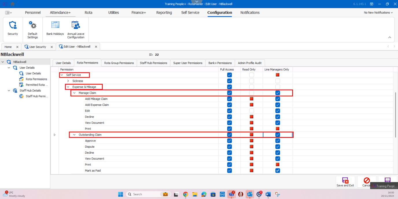 Setting Line Manager Access Rights